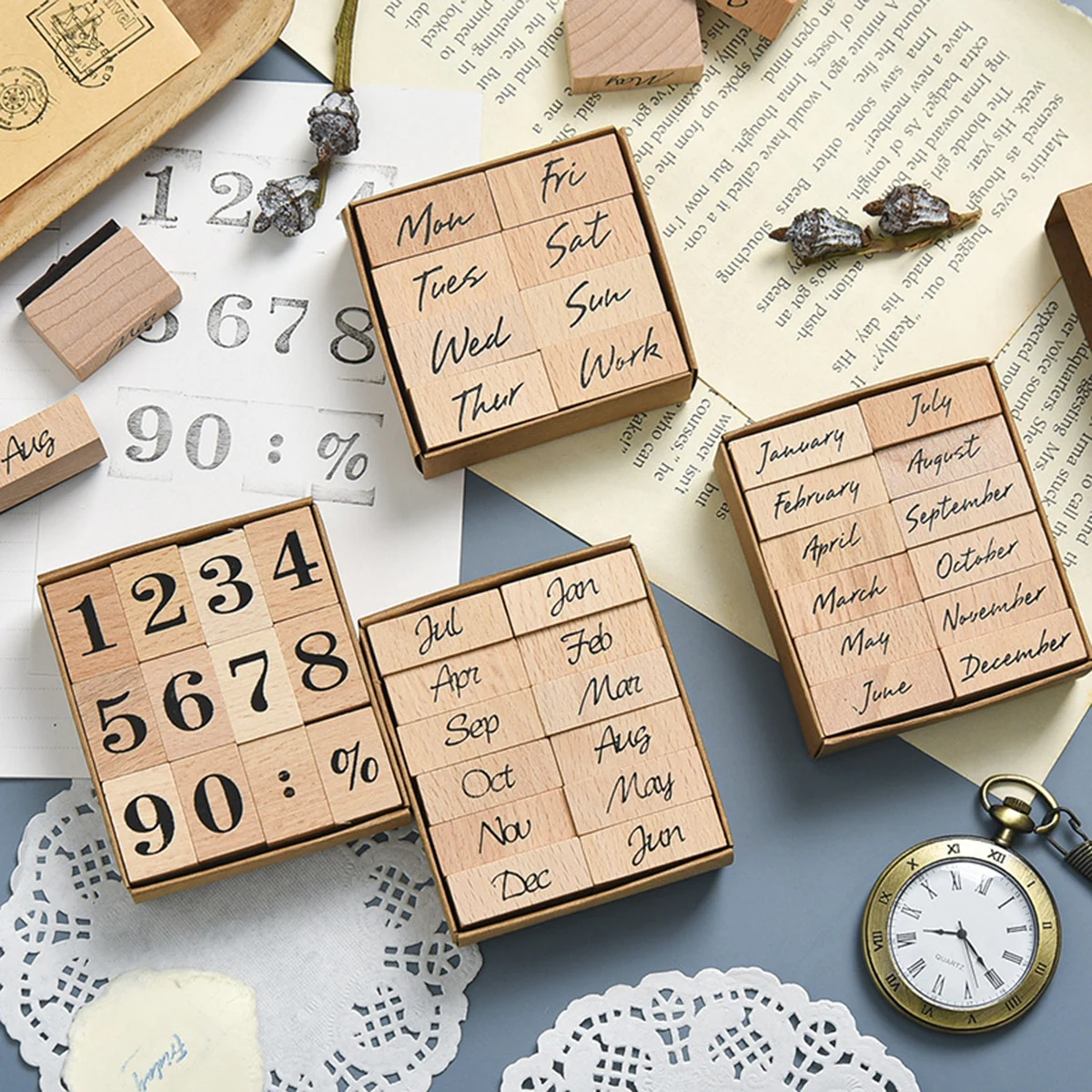 Rubber Date Stamp - Ahşap Kauçuk Tarih Damgası, 12 Ay